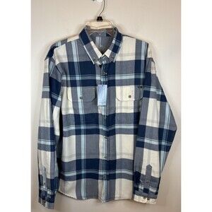 HUK Maverick Flannel Fishing Shirt Plaid Roll Tab Sleeves Men Large Sargasso Sea